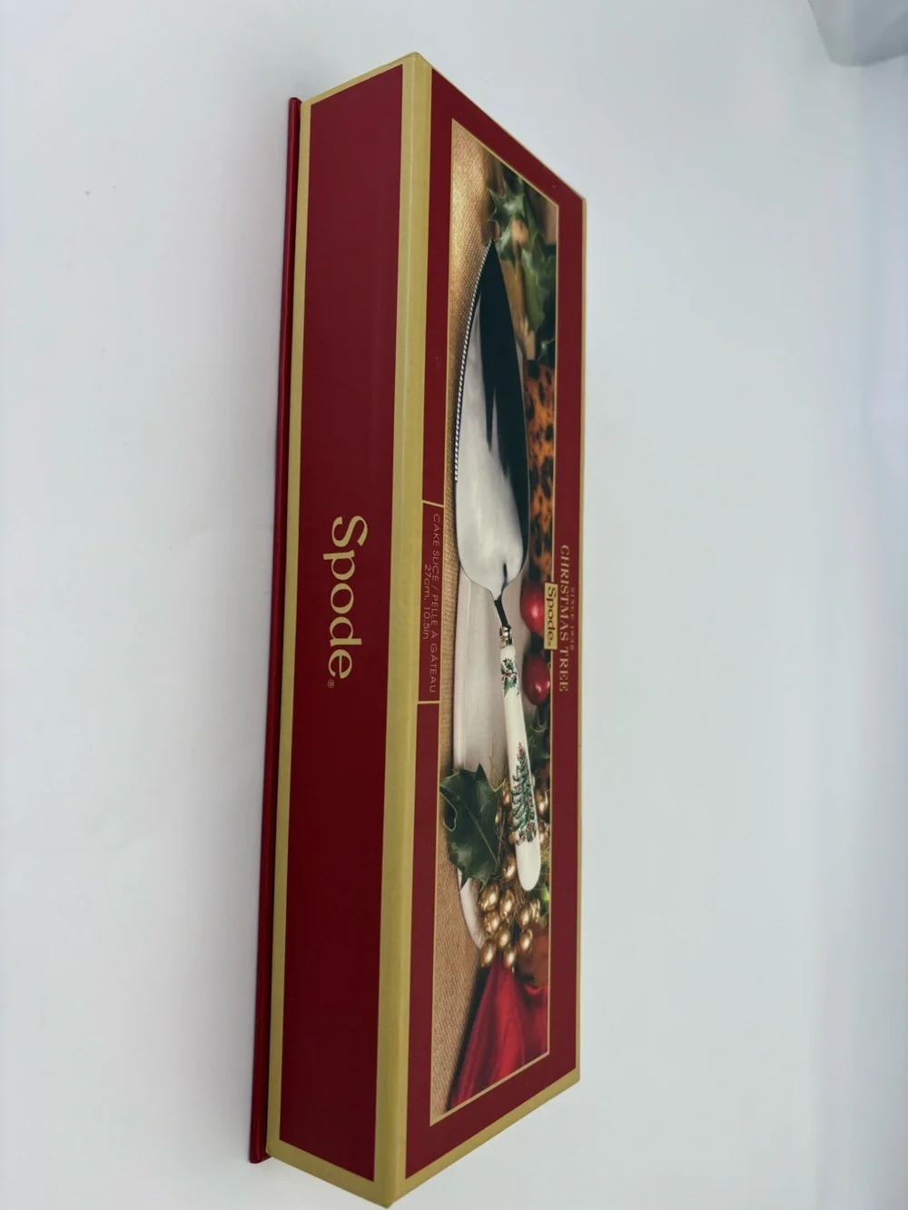 New in Box Spode Christmas Tree Cake Server with Green Tree Motif